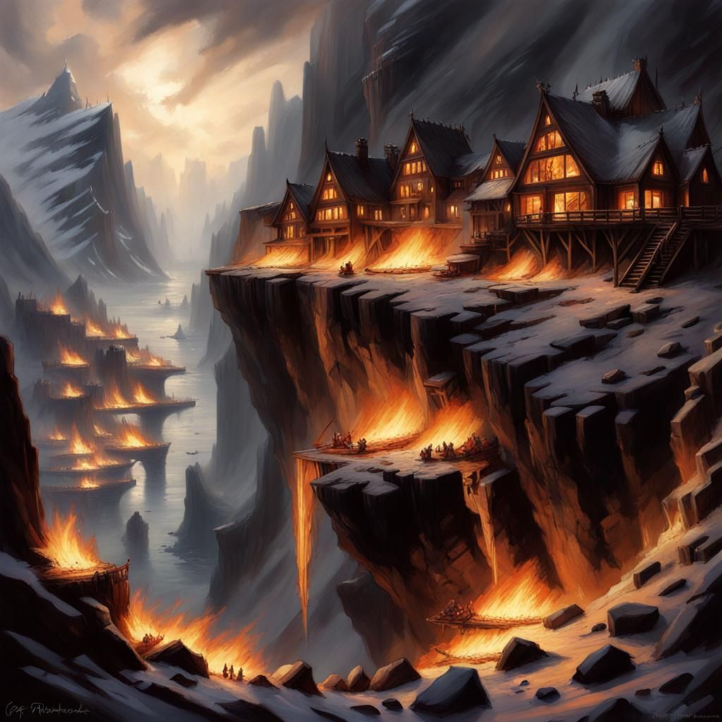 Viking Village Facing Dragon Lair with Fire