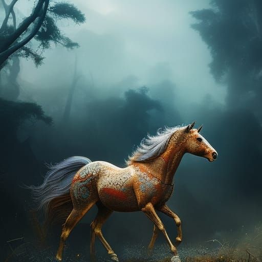 Detailed Horse Headshot with Flowing Mane