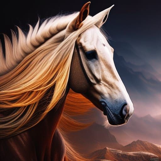 Detailed Black Horse with Flowing Mane Portrait