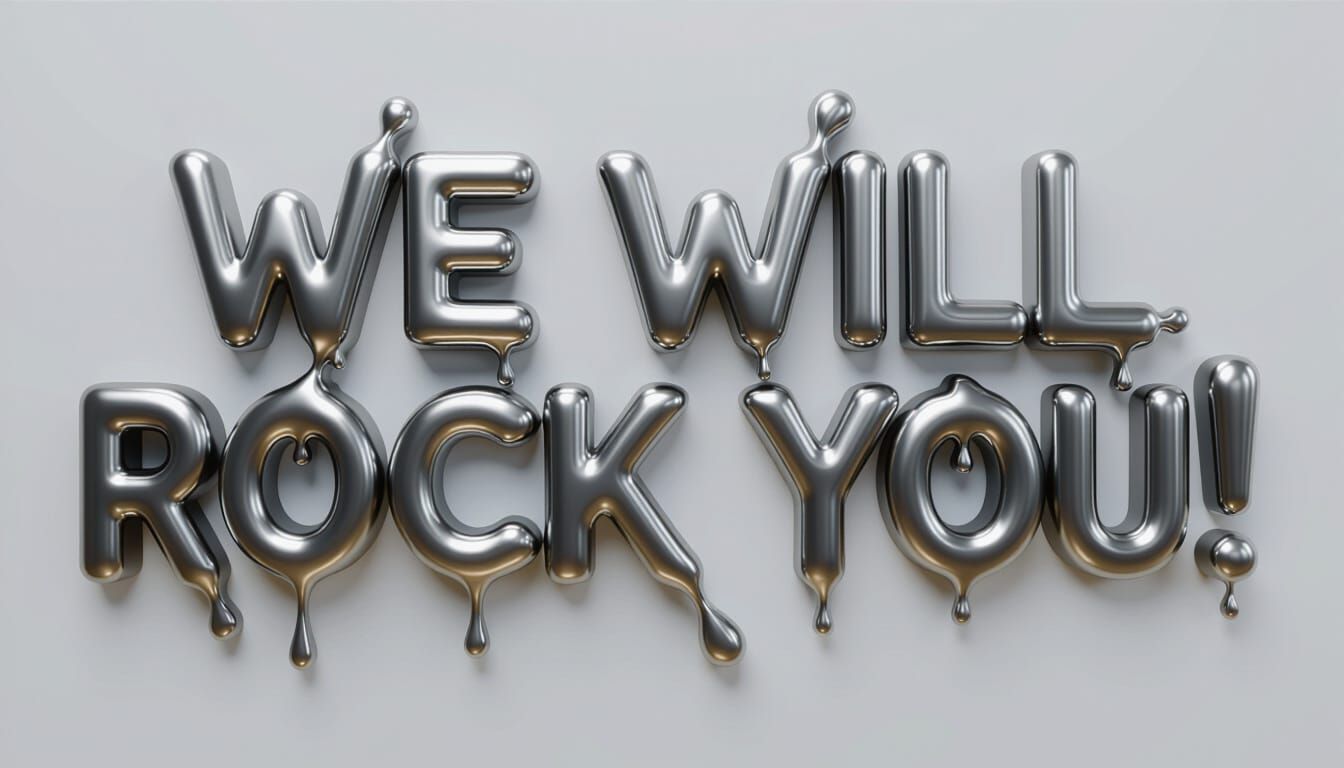 Liquid Metal Font Reads "We Will Rock You!"