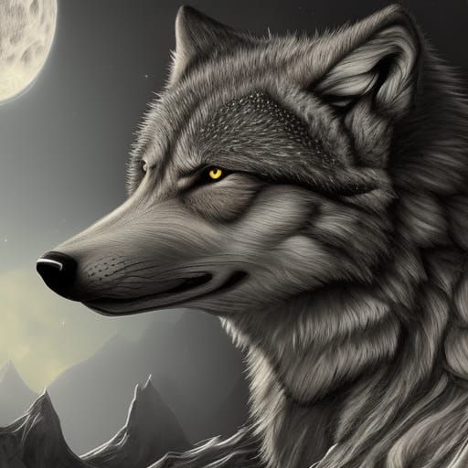 Intricate Wolf in Moonlight: Fantasy Concept Art