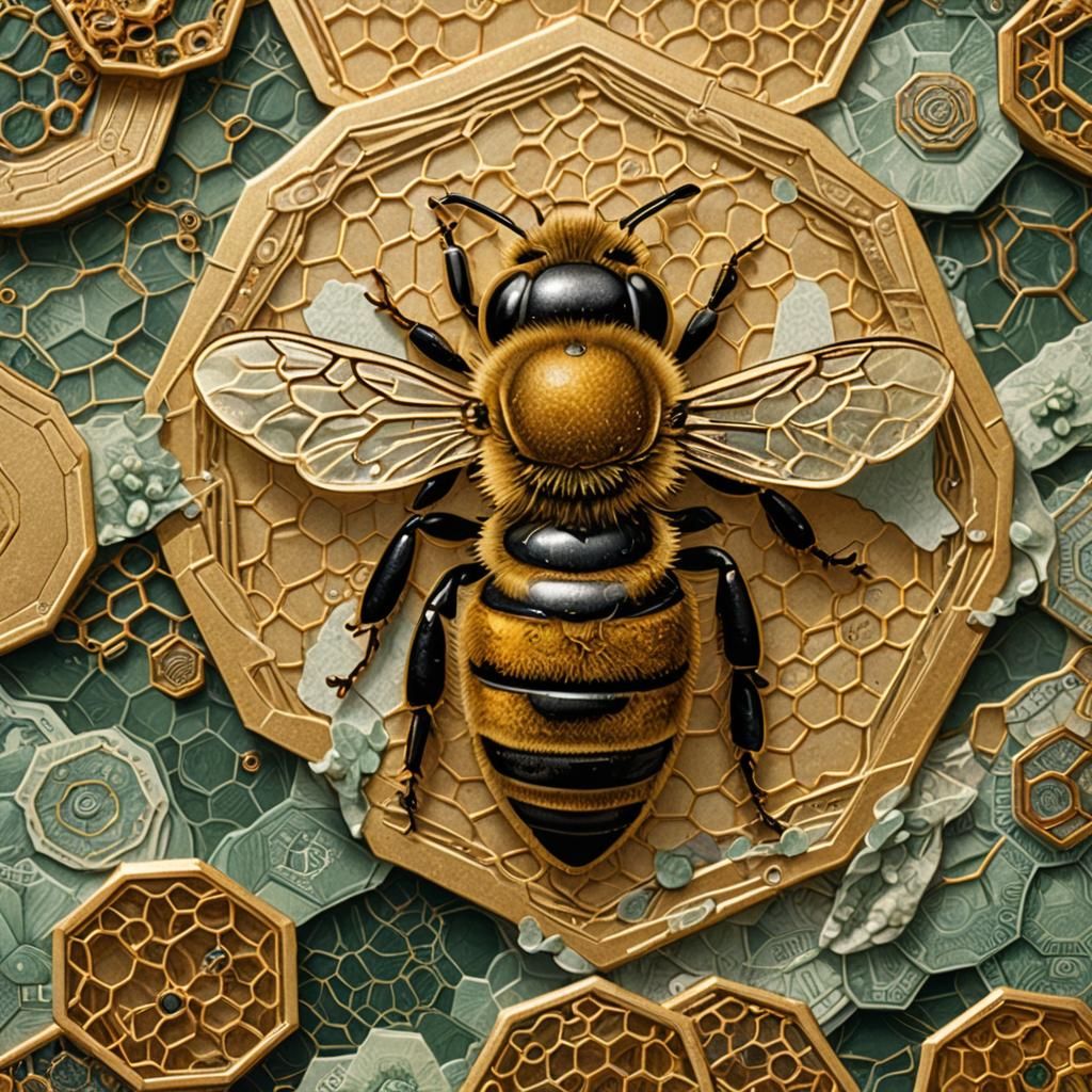 Honeybee on $1000 Bill in Secession Art Style