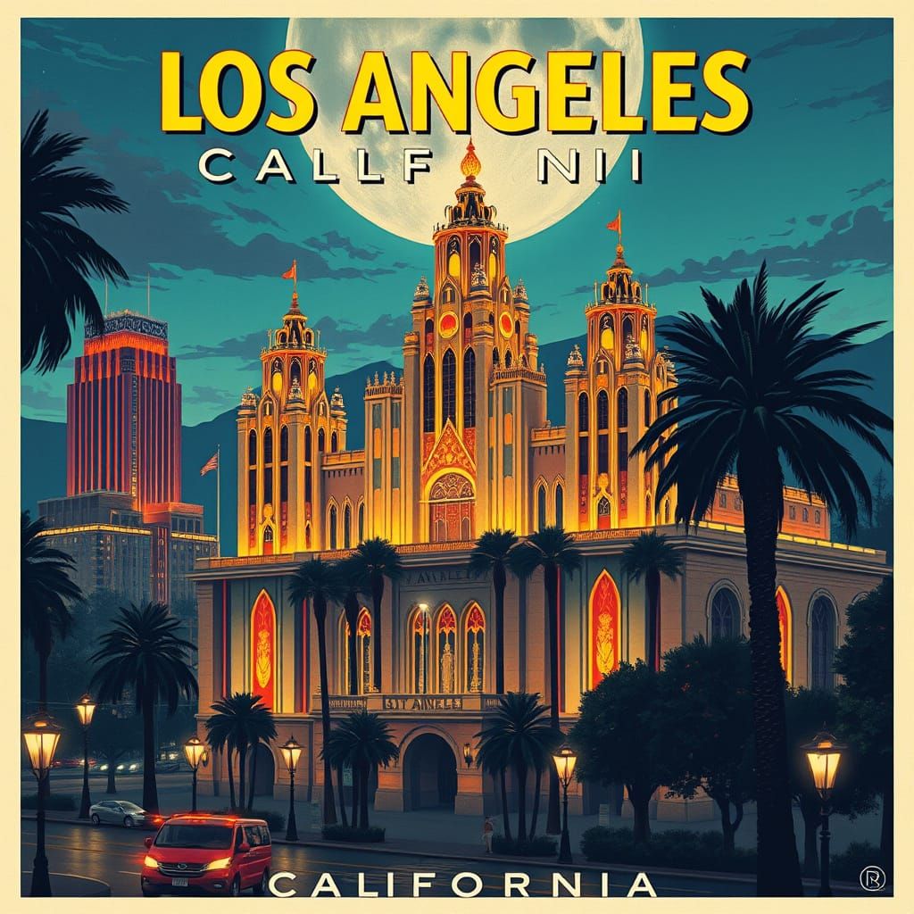 Vintage City of Angels in Art Deco Style