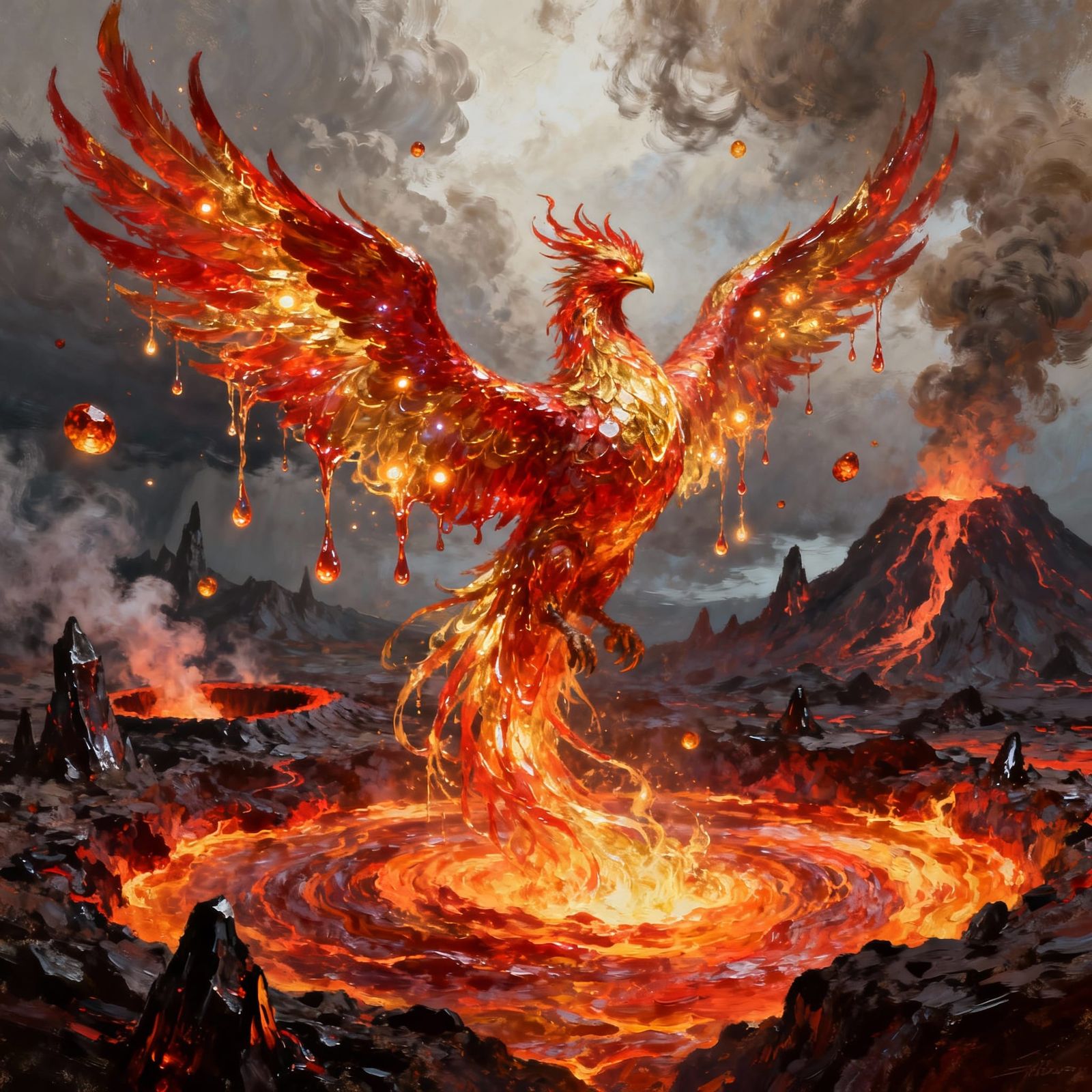 Majestic Phoenix Rises From Lava in Epic Fantasy Art