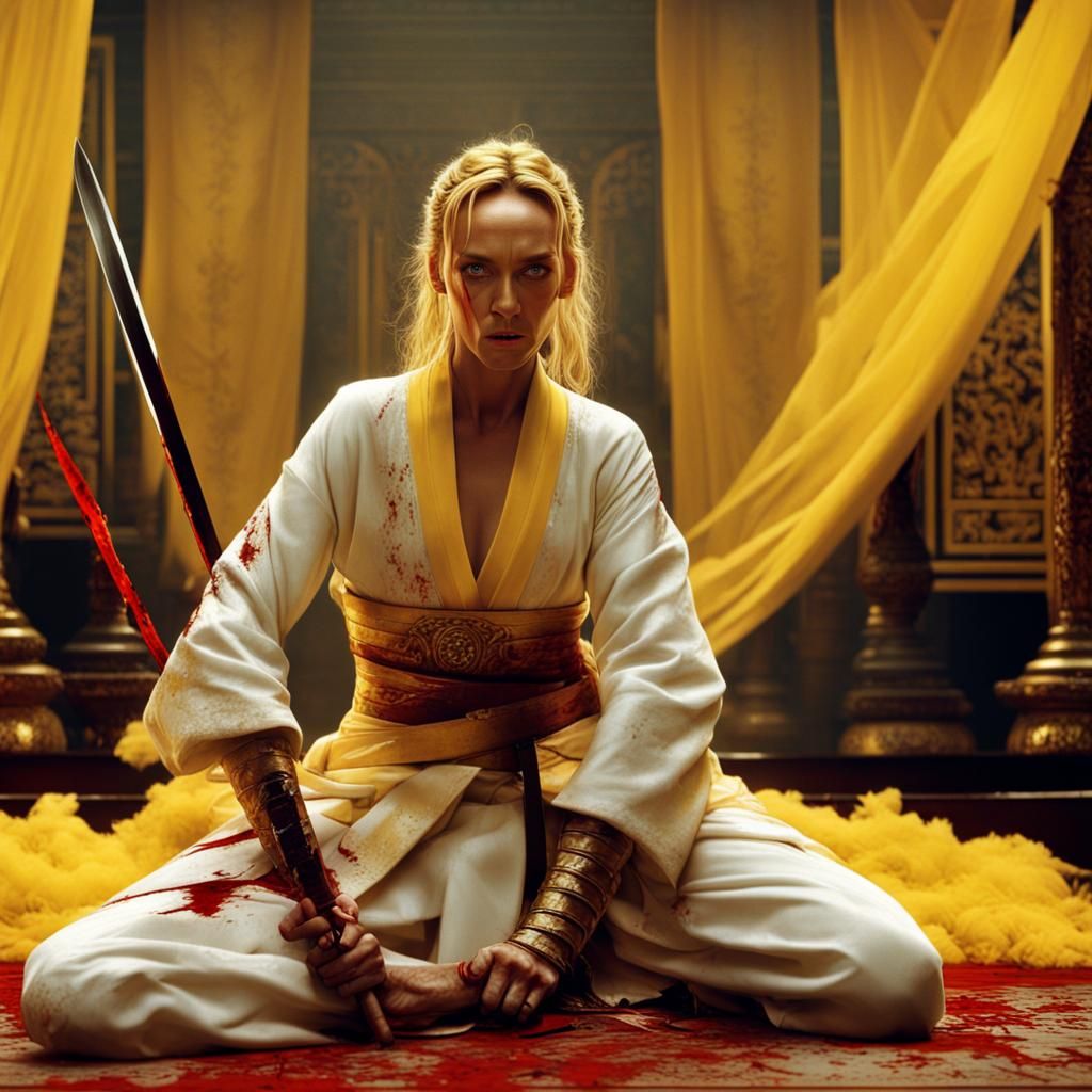 Fierce Bride with Samurai Sword in Yellow Tracksuit