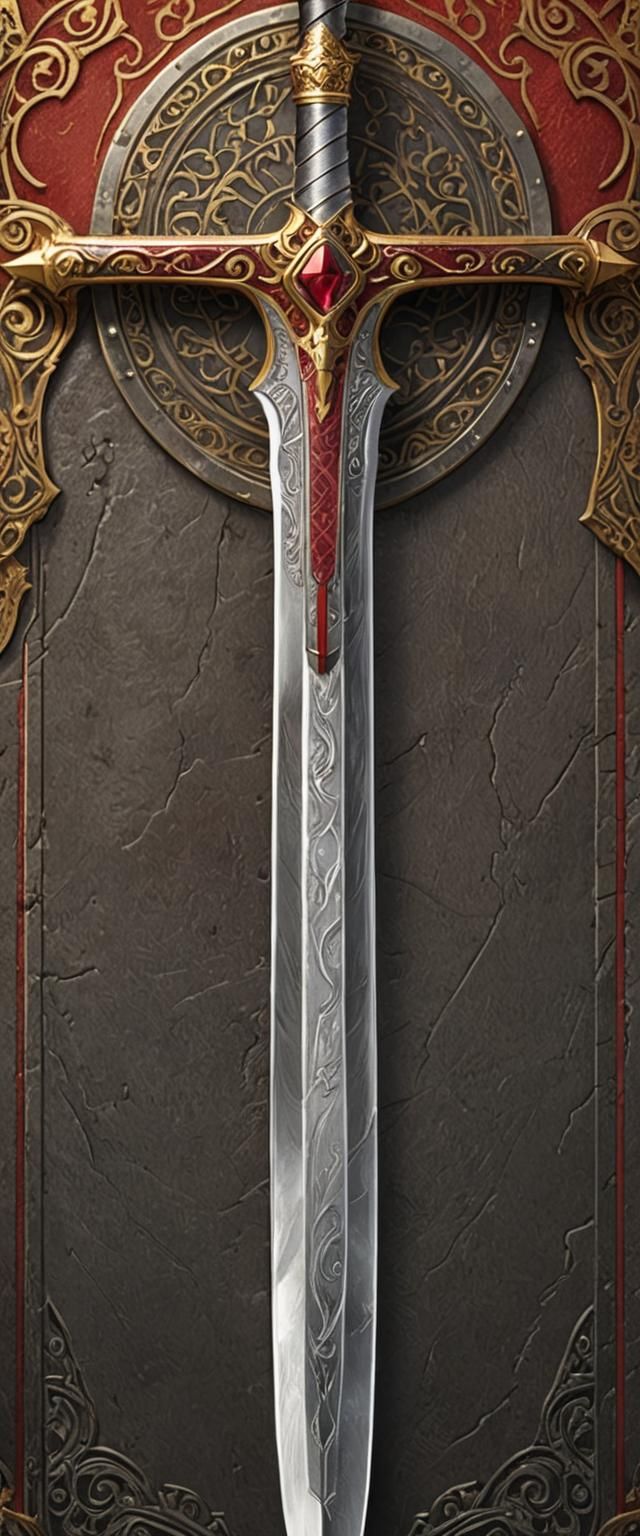 Fantasy Sword with Ruby Pommel in Ornate Style