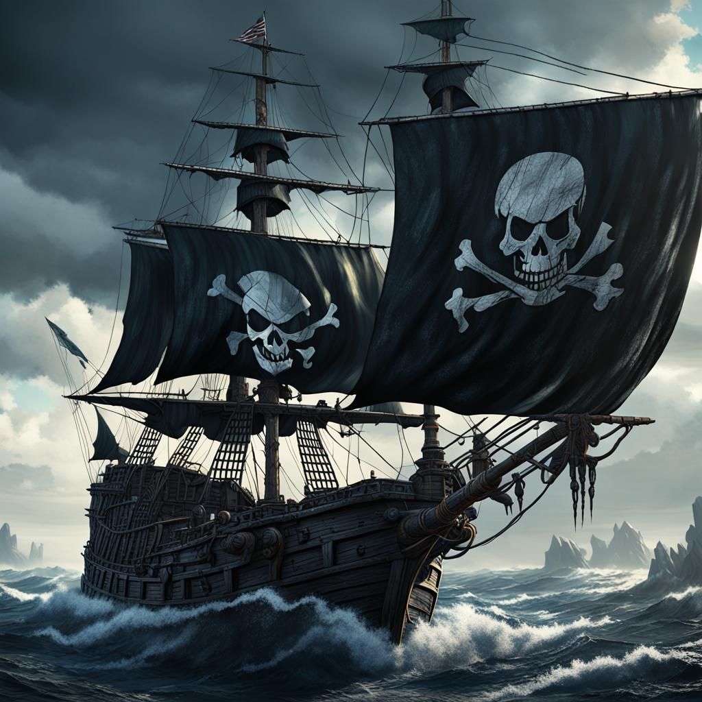 Pirate Flag in Dark Fantasy Style, Detailed 3D Art