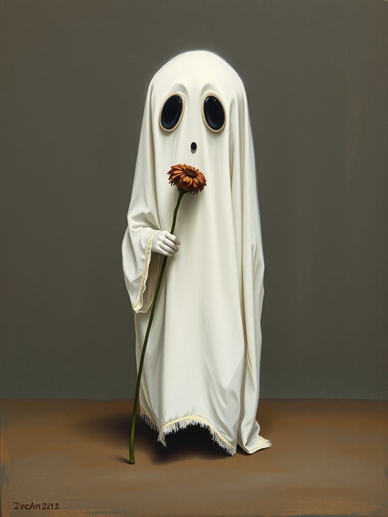 Melancholic Ghost with Flower as Oil Painting