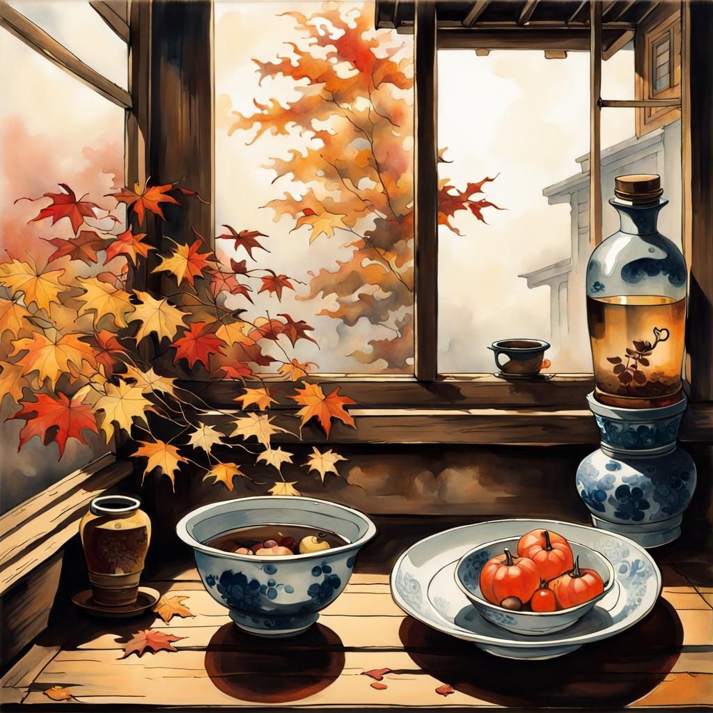 Autumn Still Life in Utagawa Kuniyoshi Style