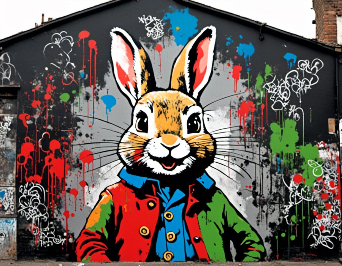 Graffiti mural of Peter Rabbit (Neo-expressionism)