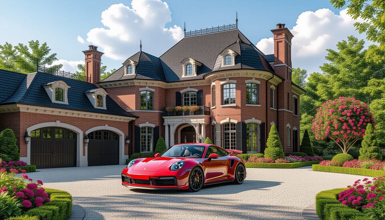 Red Porsche 911 Carrera in Victorian Estate Garden