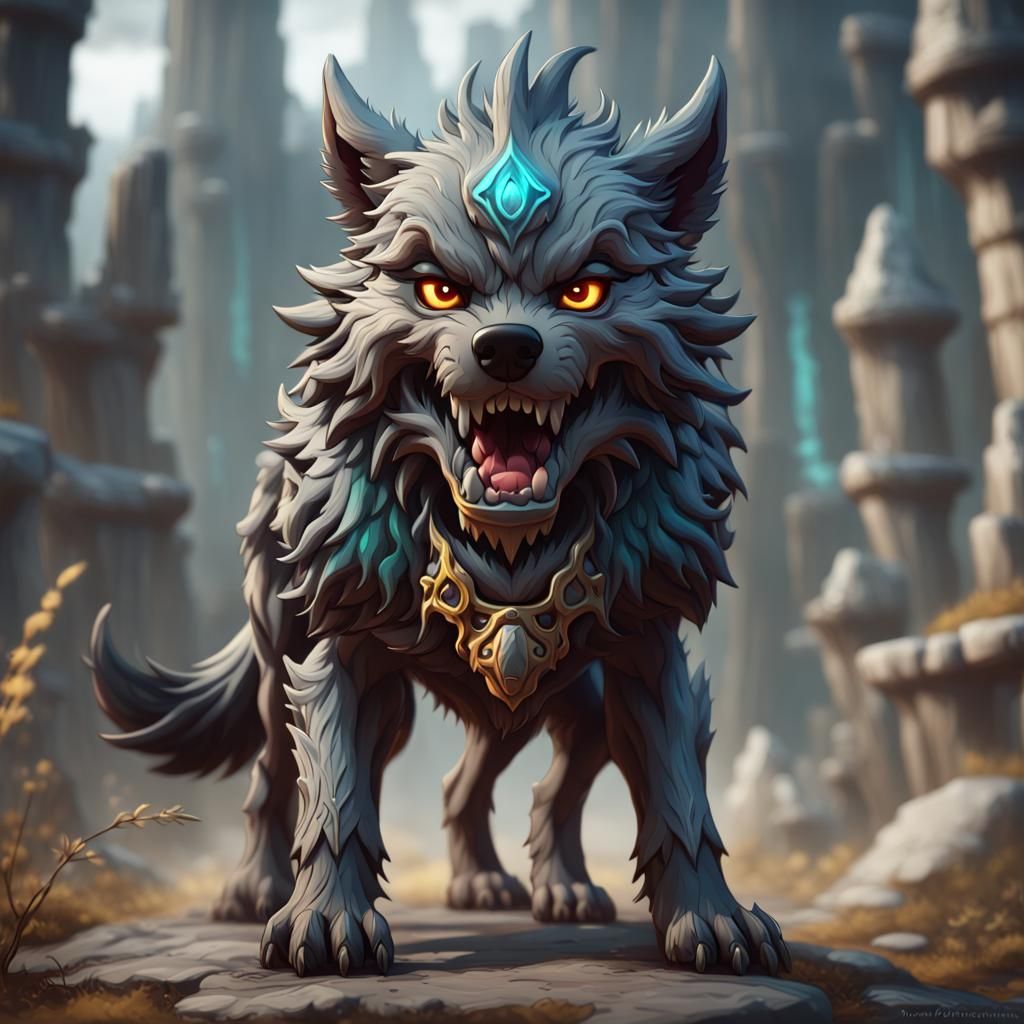 Chibi Wolf Hellhound Fantasy Concept Art