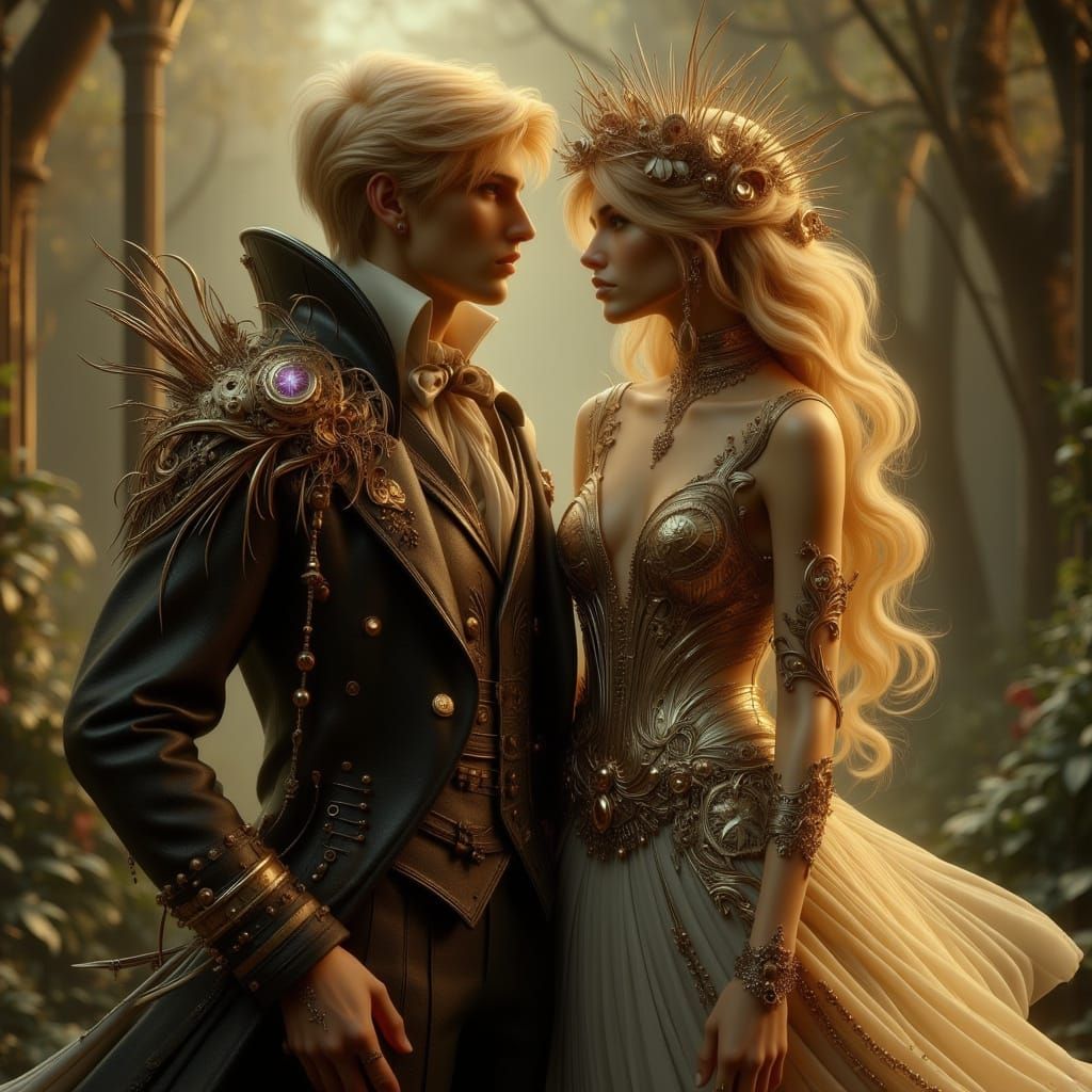 Elegant Woman and Deity in Art Nouveau Punk Style