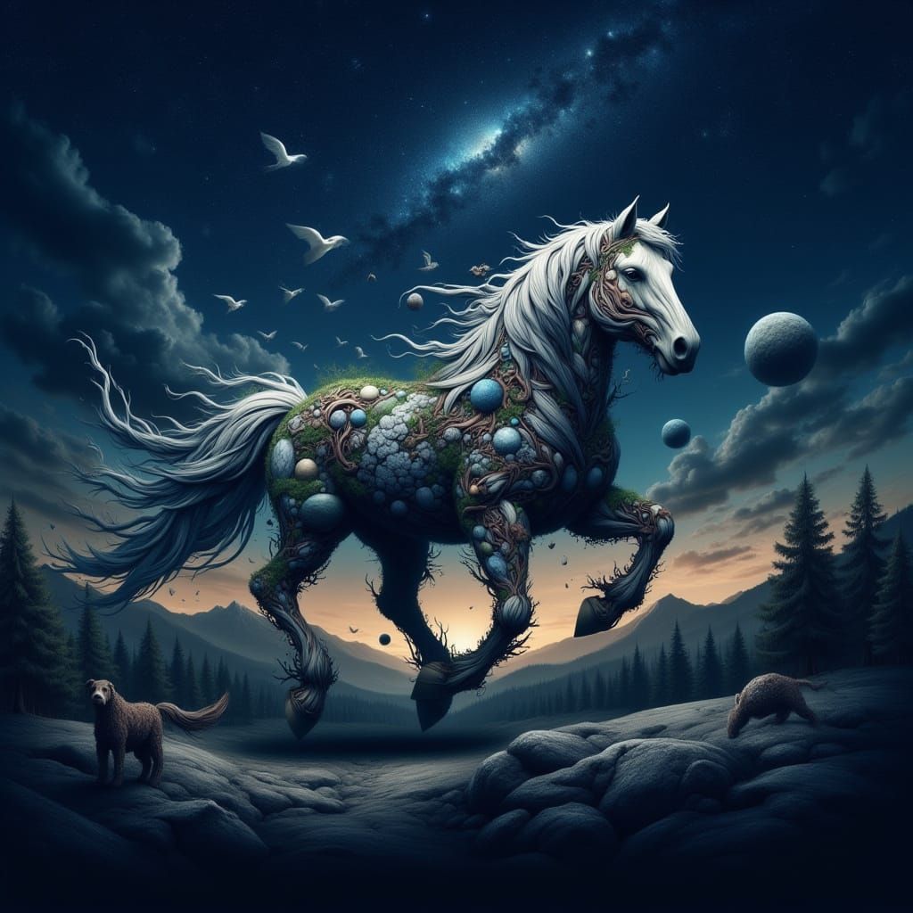 Horse Silhouetted Against a Starry Night Sky