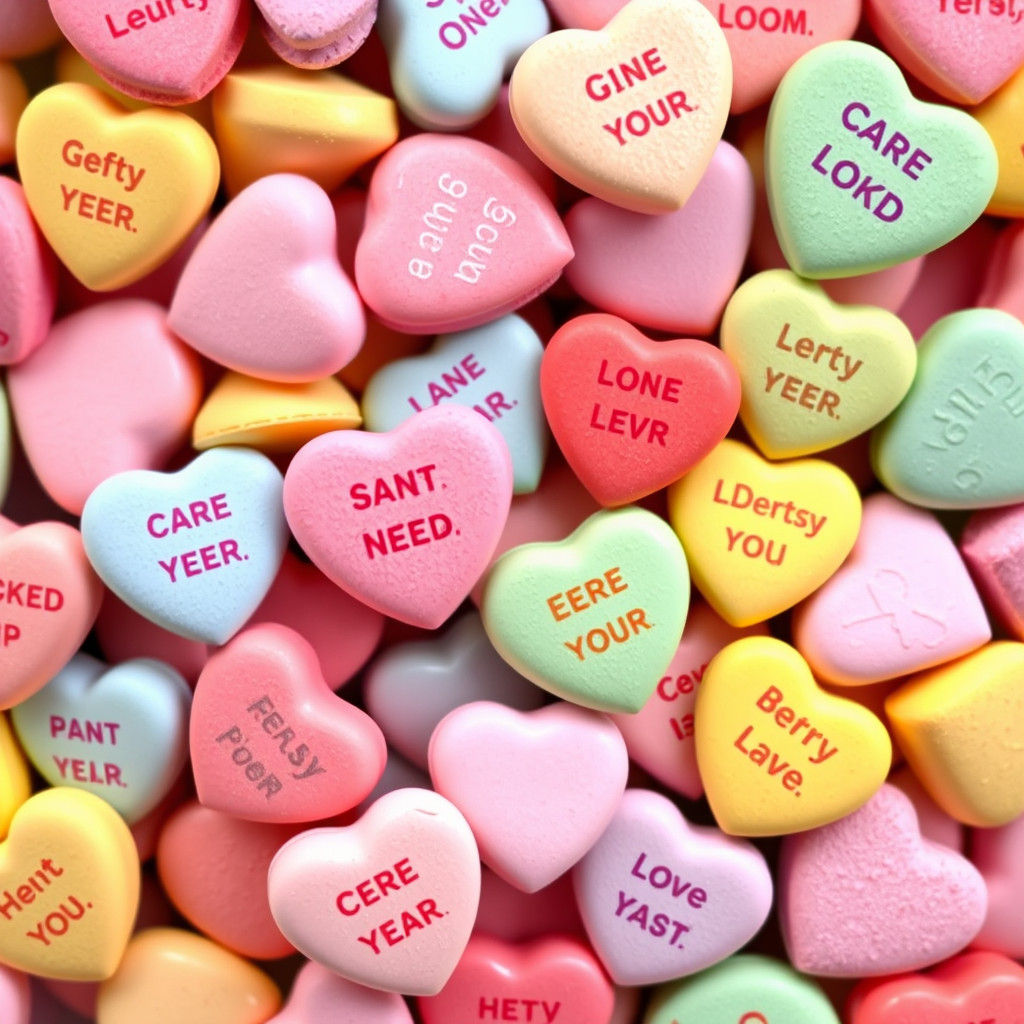 Colorful Candy Hearts with Sweet Messages