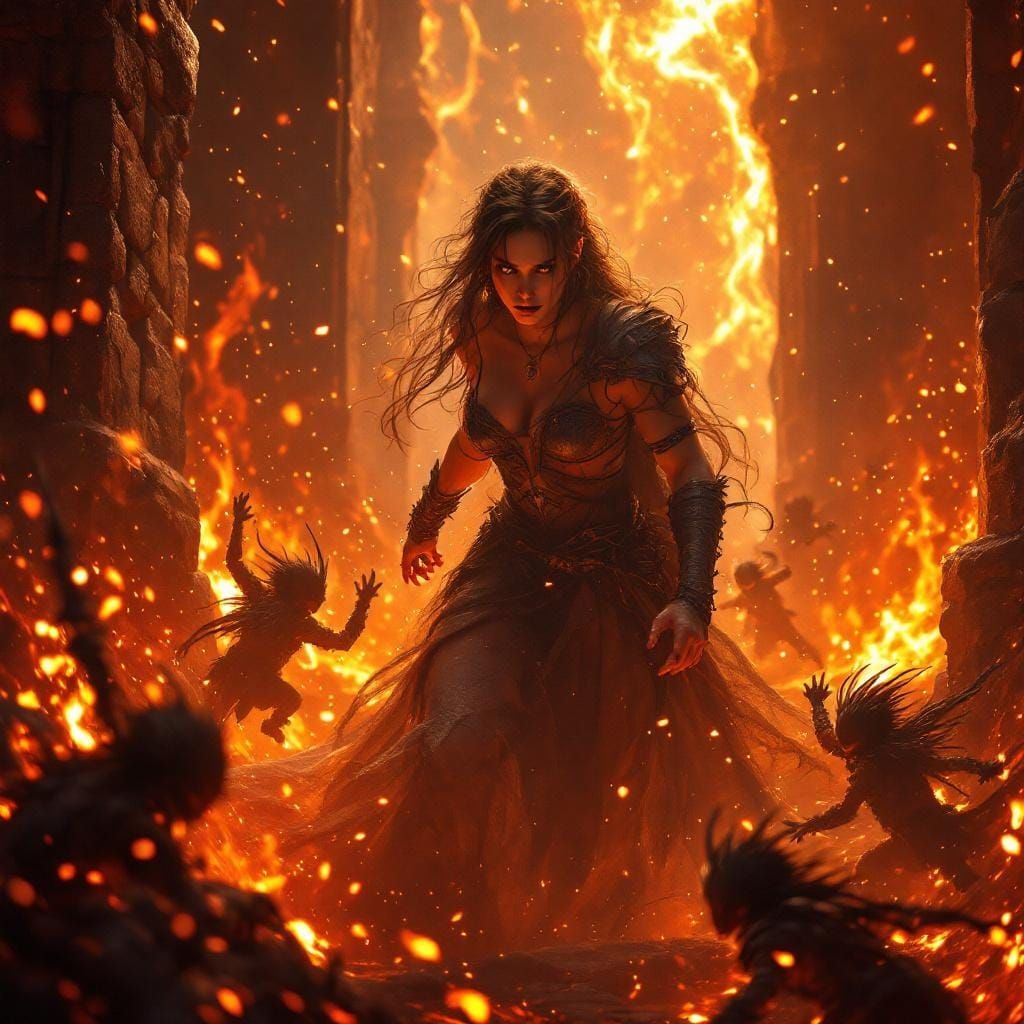 Epic Fantasy Battle in Fiery Cinematic Style