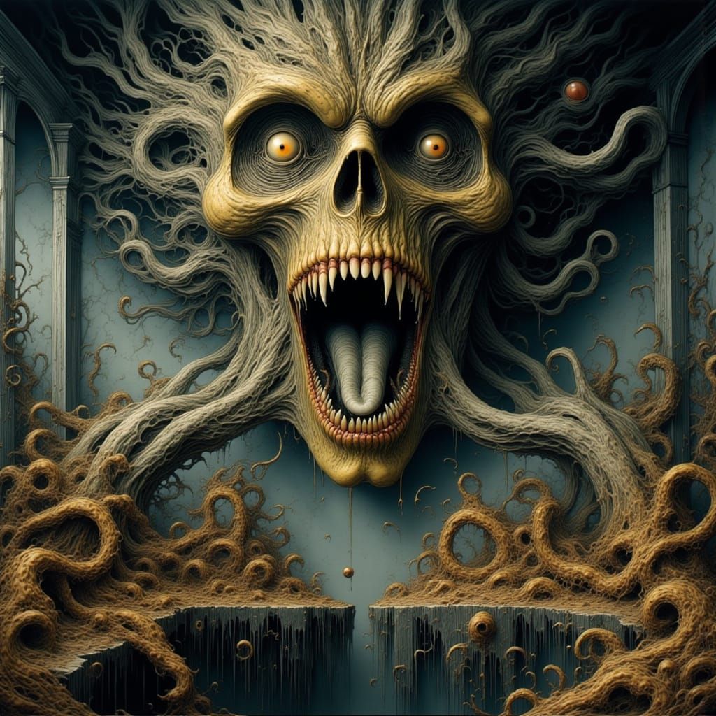 Horrifying Lovecraftian Face in 3D Style