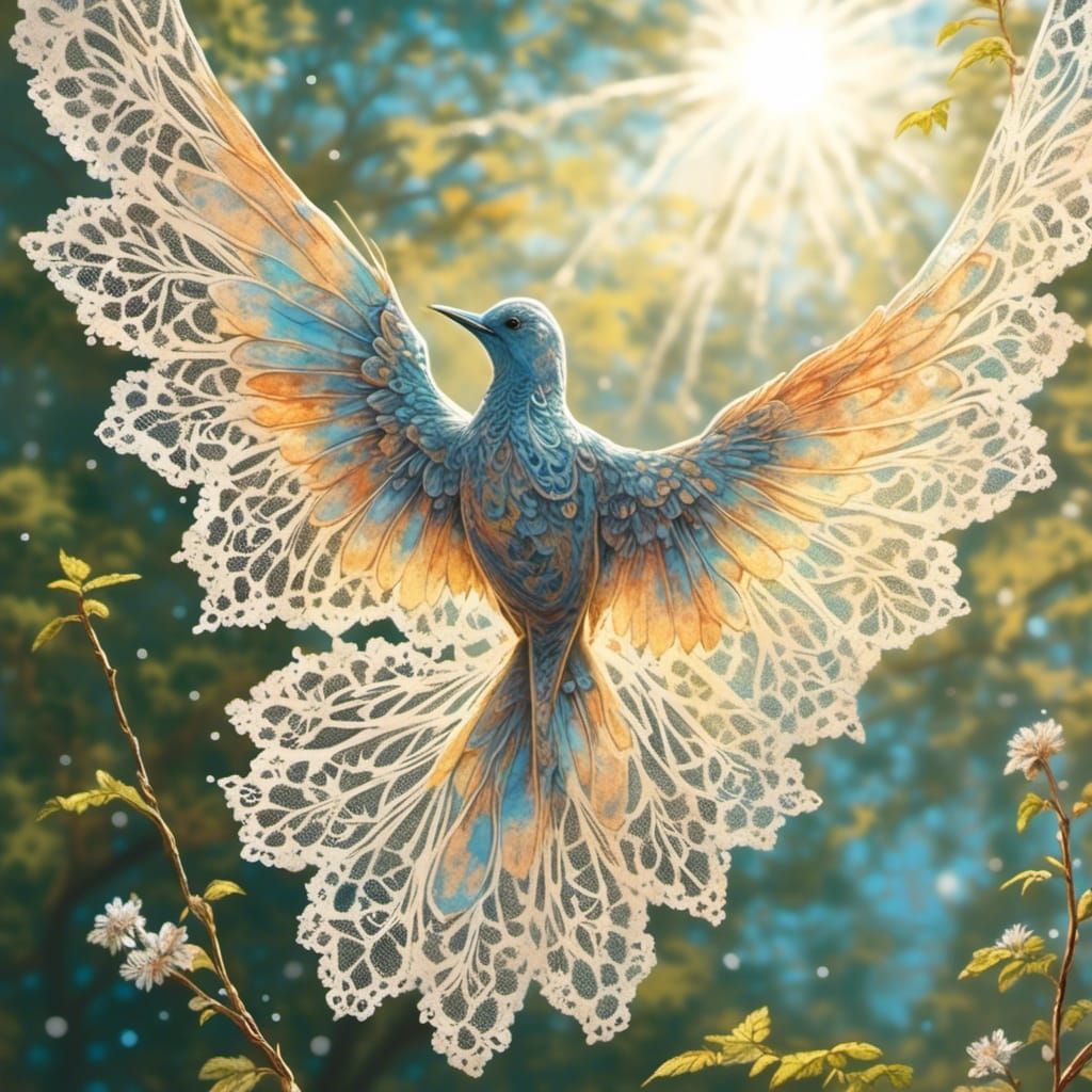 Lace Wing Birds in Splatter Graffiti Style