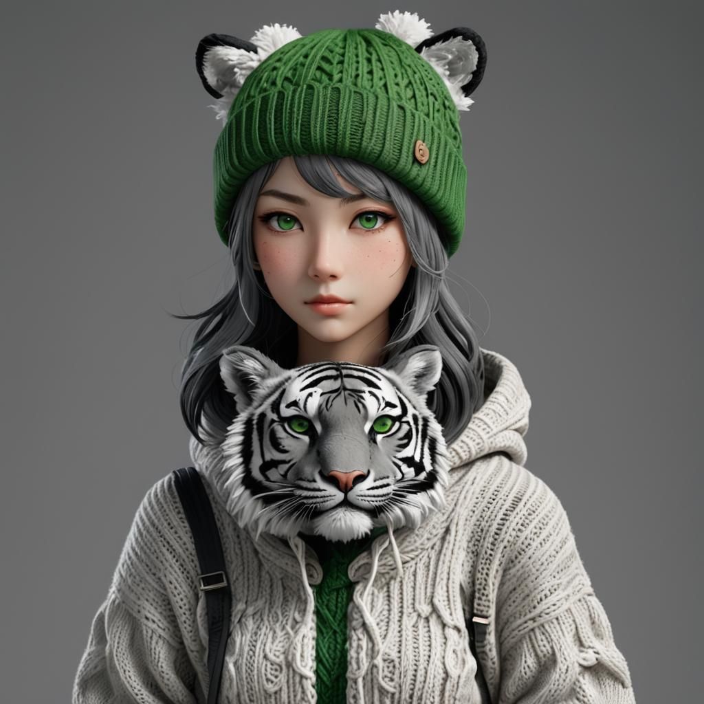 Anime Style Tiger Knits a Sweater