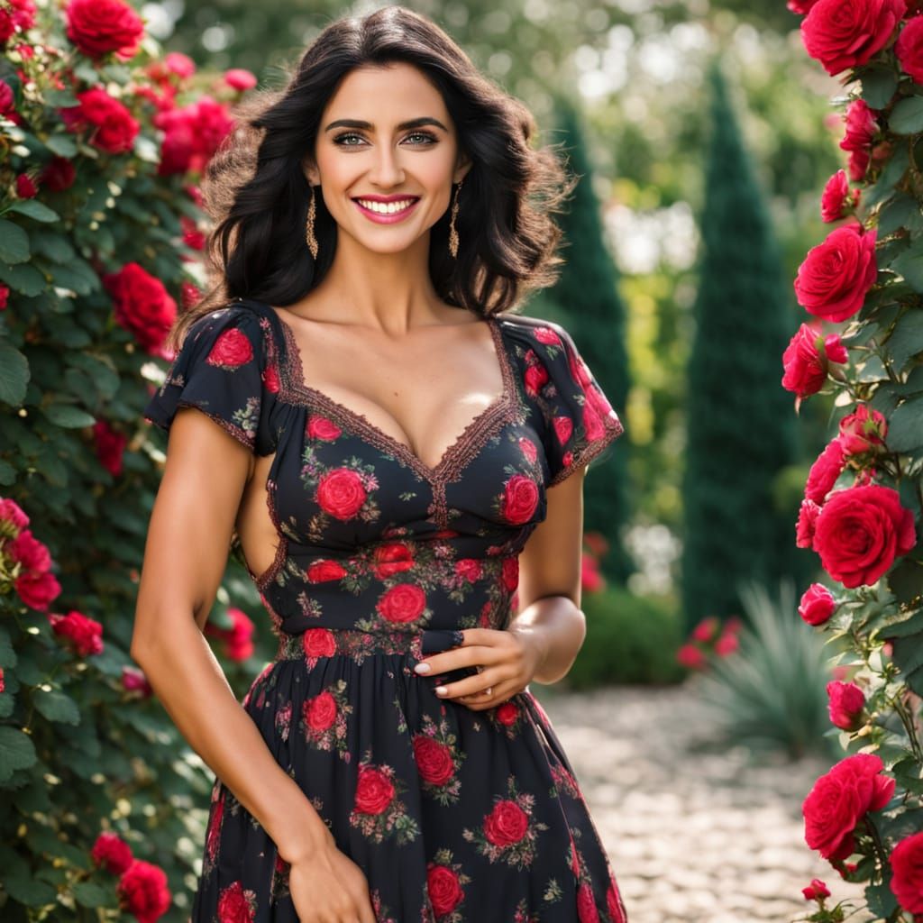Arabic Woman in Summer Rose Garden