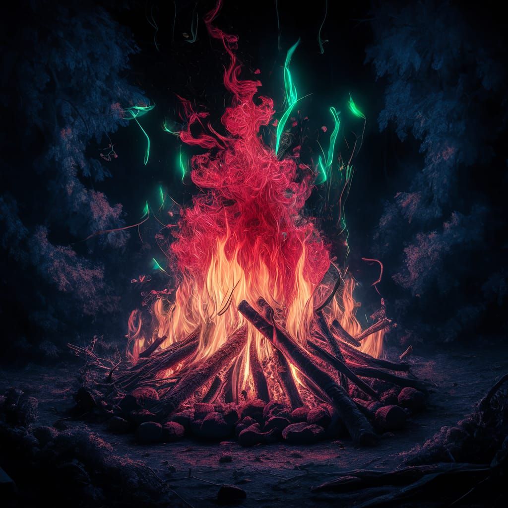 Enchanting Campfire in a Dark Forest