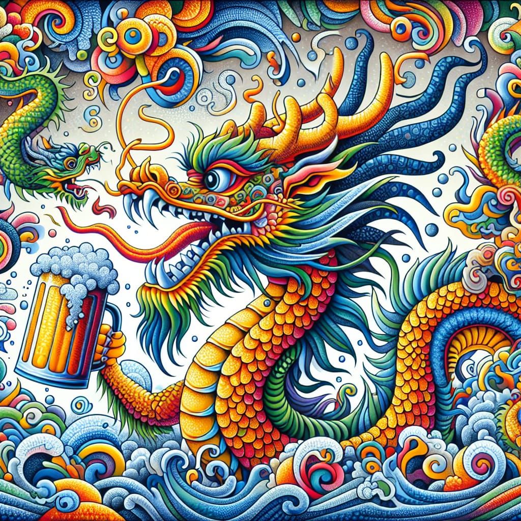 Dragon Sipping Beer in Abstract Art Style