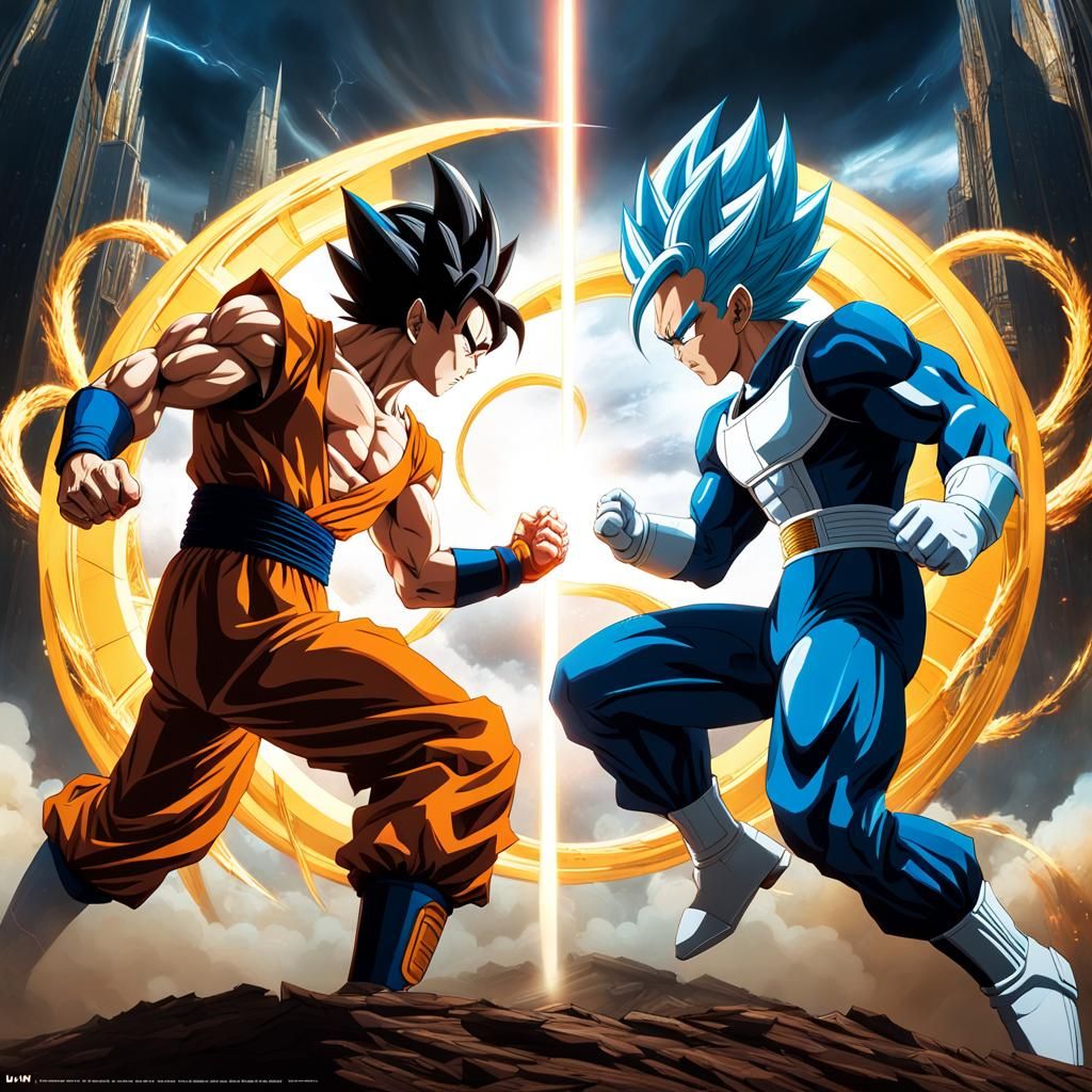 Goku versus Vegeta in their climactic final battle