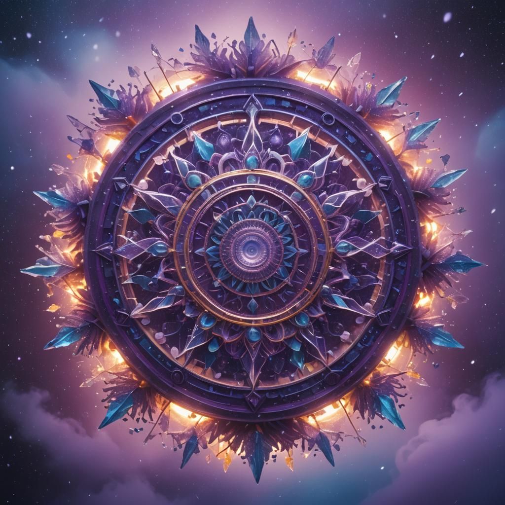 Sparkling Crystal Mandala in Fantasy Futurism Style