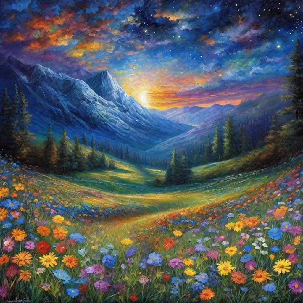 Moonlit Mountain Flowers: A Surreal Impression