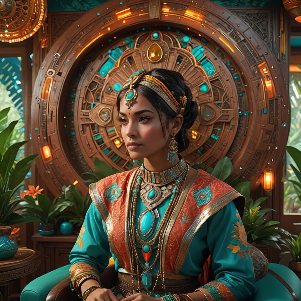 Futuristic Portrait with Indian Heritage-Inspired Design