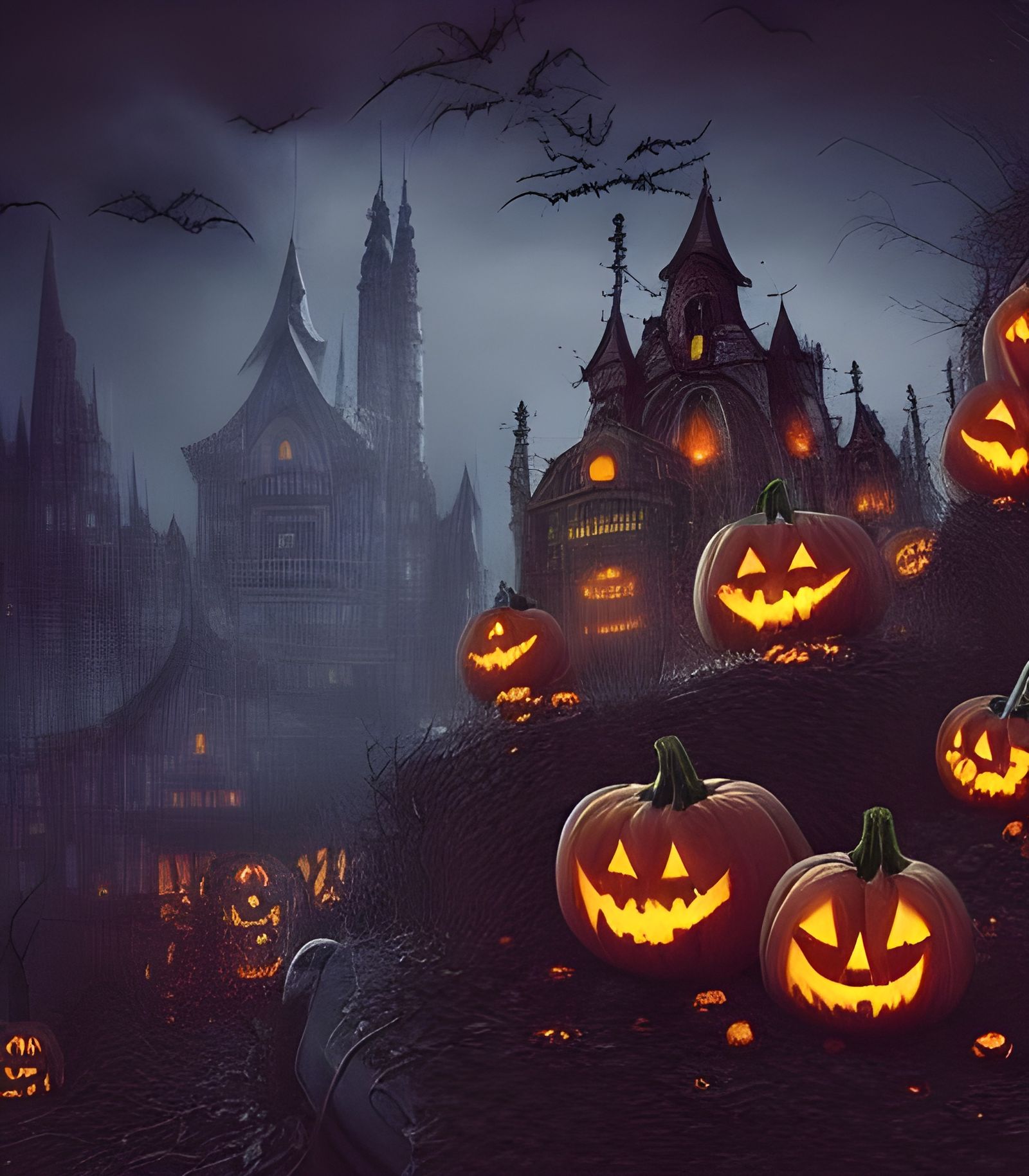 Terrifying Pumpkin City in Biopunk Style