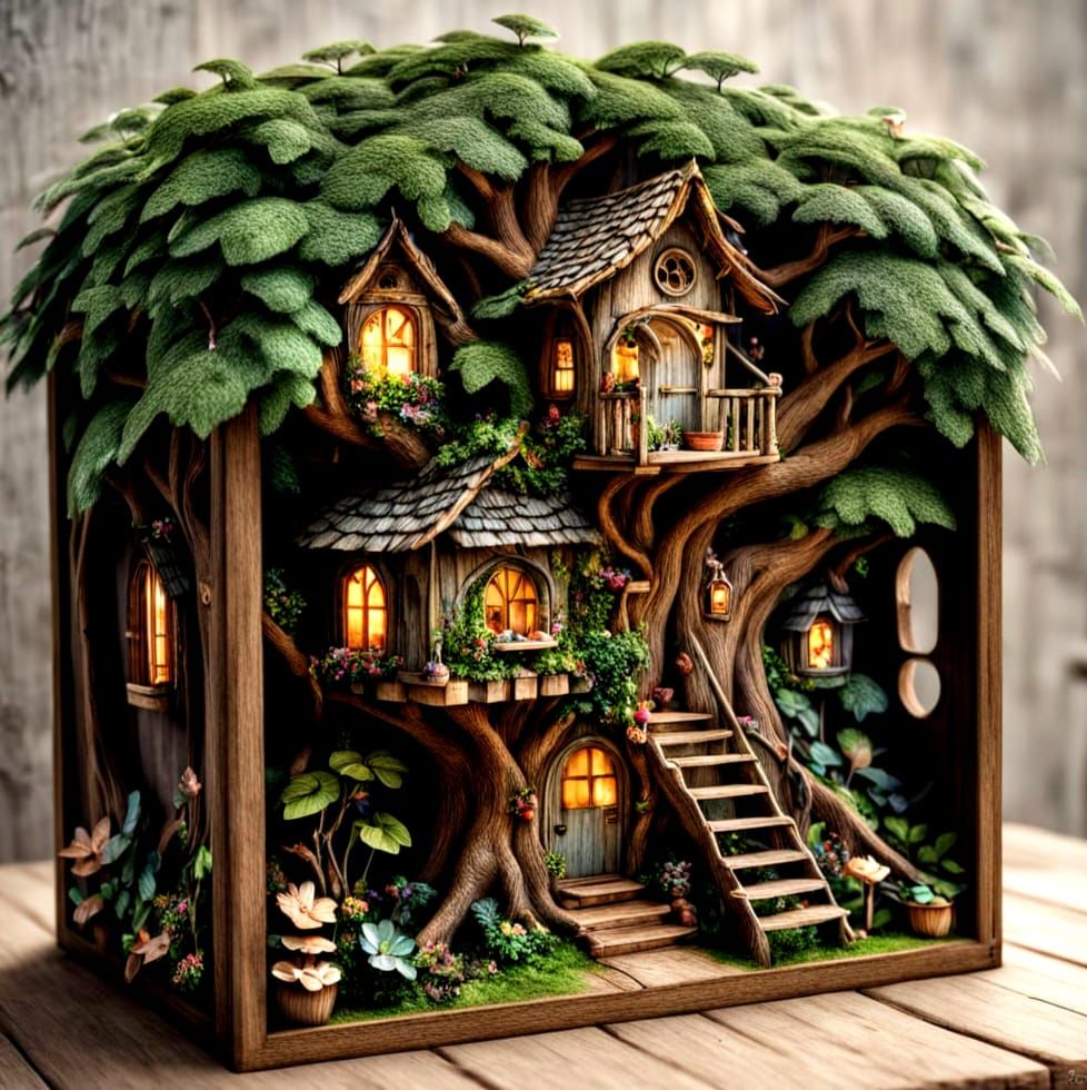 Fairy Tree House with Baby Fairies in Hyperrealism