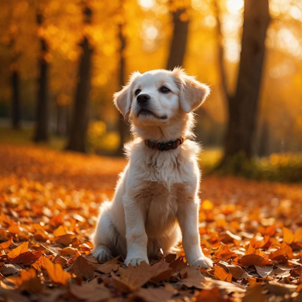 Puppy's Autumn Daydream: Watching Wind-Blown Leaves