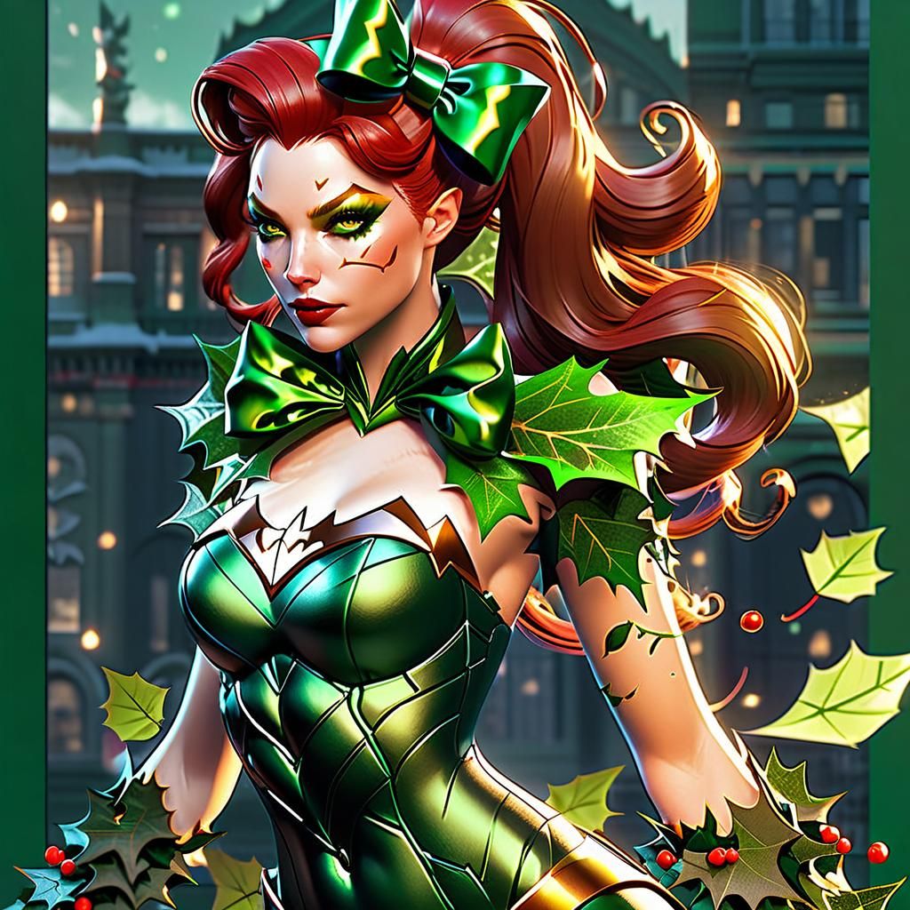 Christmas Poison Ivy Portrait in Anime Style