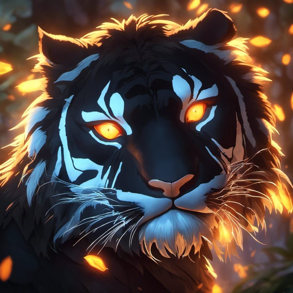 Elegant Black Tiger in Firefly Jungle: Digital Art