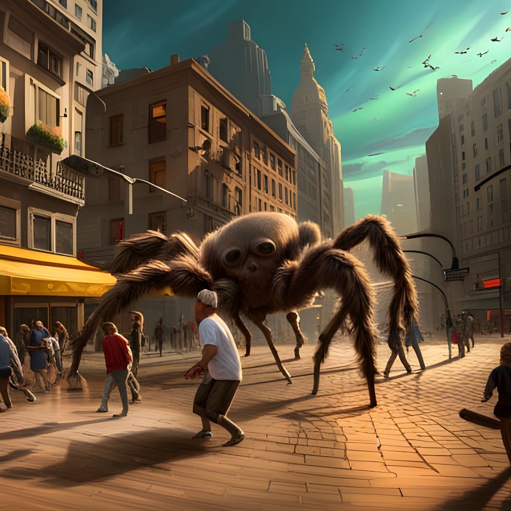 Giant Spider Attack in the Style of Paul Lehr