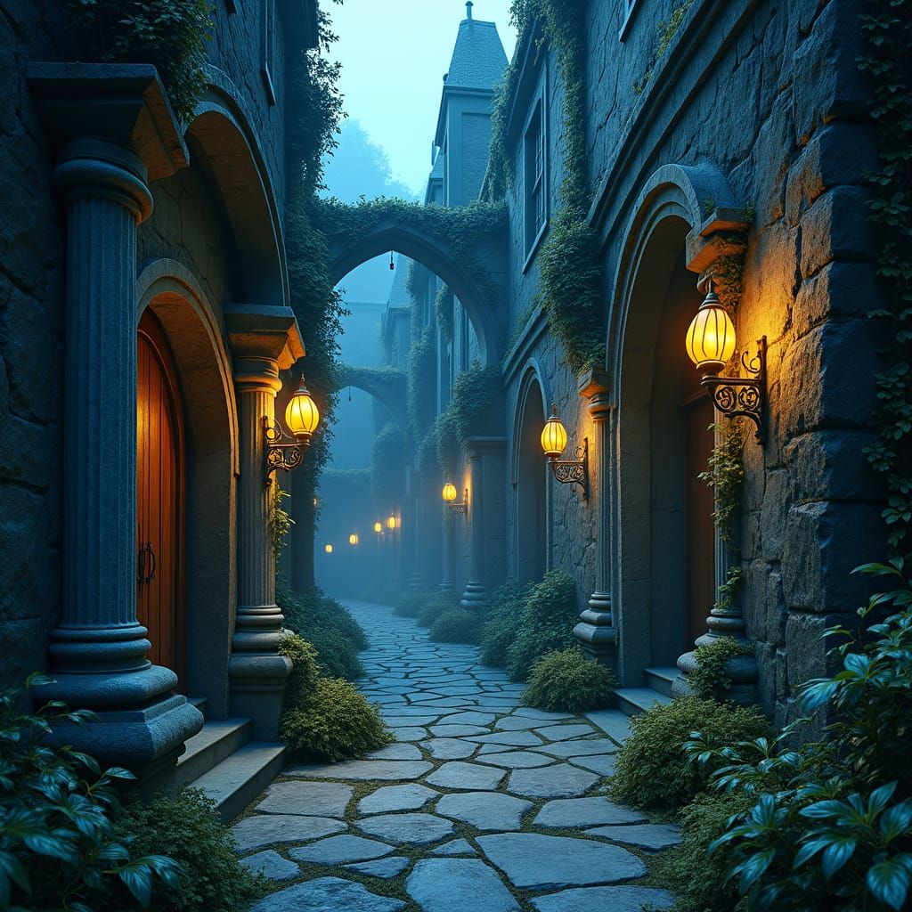 Mystical Alleyway at Dusk: A Dreamlike Scene