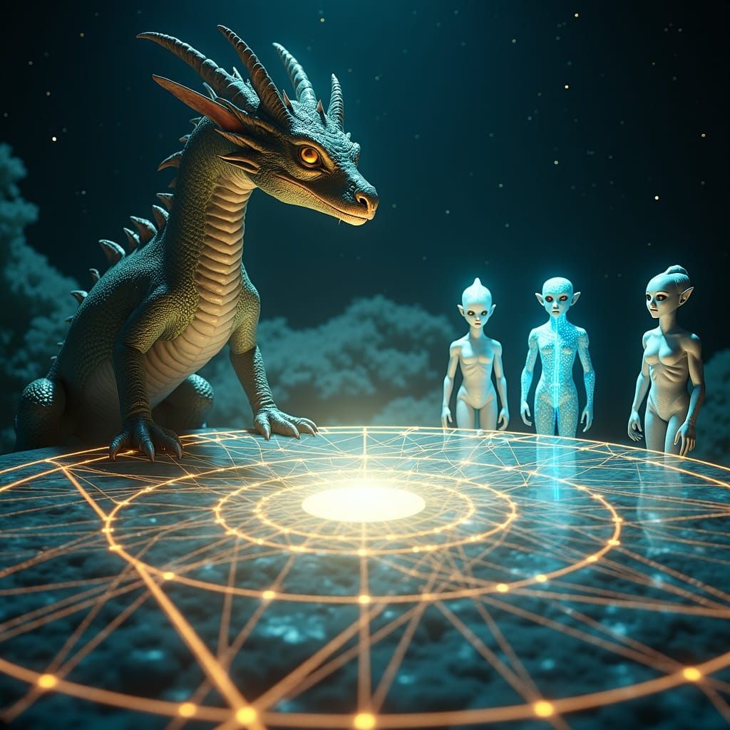 Interdimensional Council Meeting Above Earth With Dragon