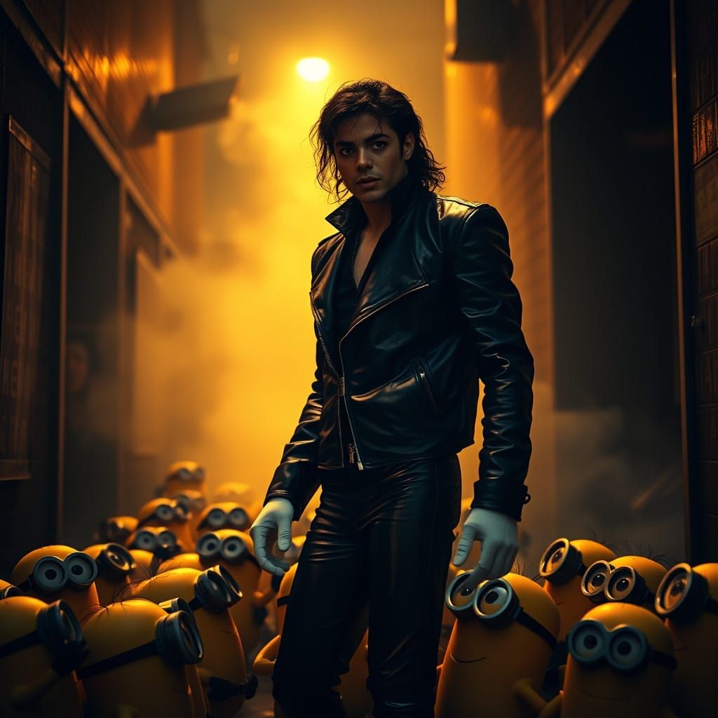 The King of Pop Surrounded by Yellow Minion Fans in a Smoky ...