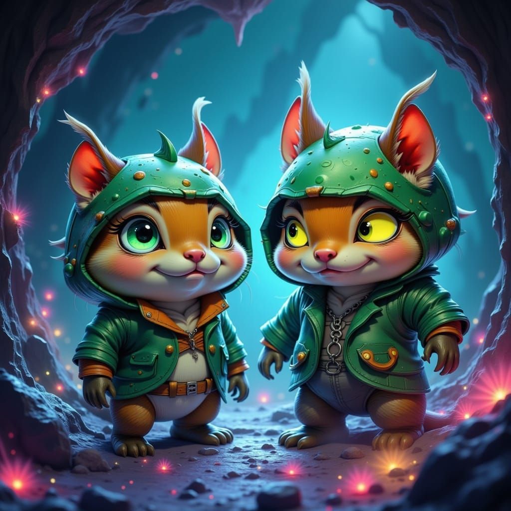 Chipmunk Guardians Emerge in Bioluminescent Cave