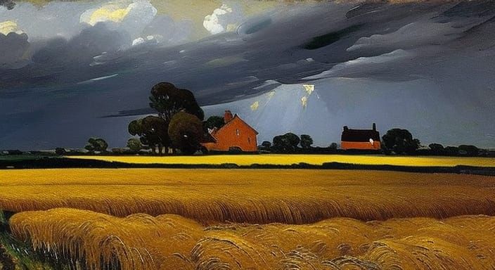 Stormy Wheat Field: Post-Apocalyptic Impressionist Oil Paint...