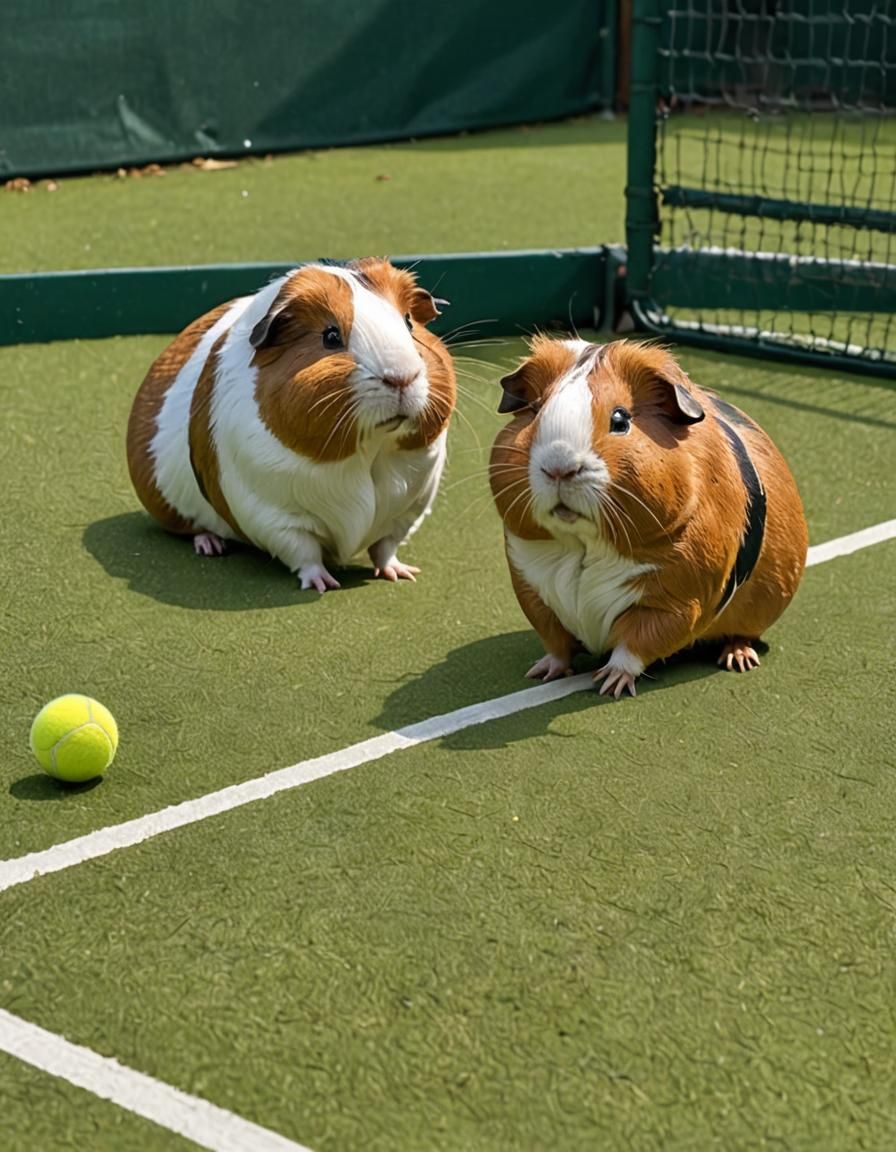 2 guinea pigs on the tenniscourt