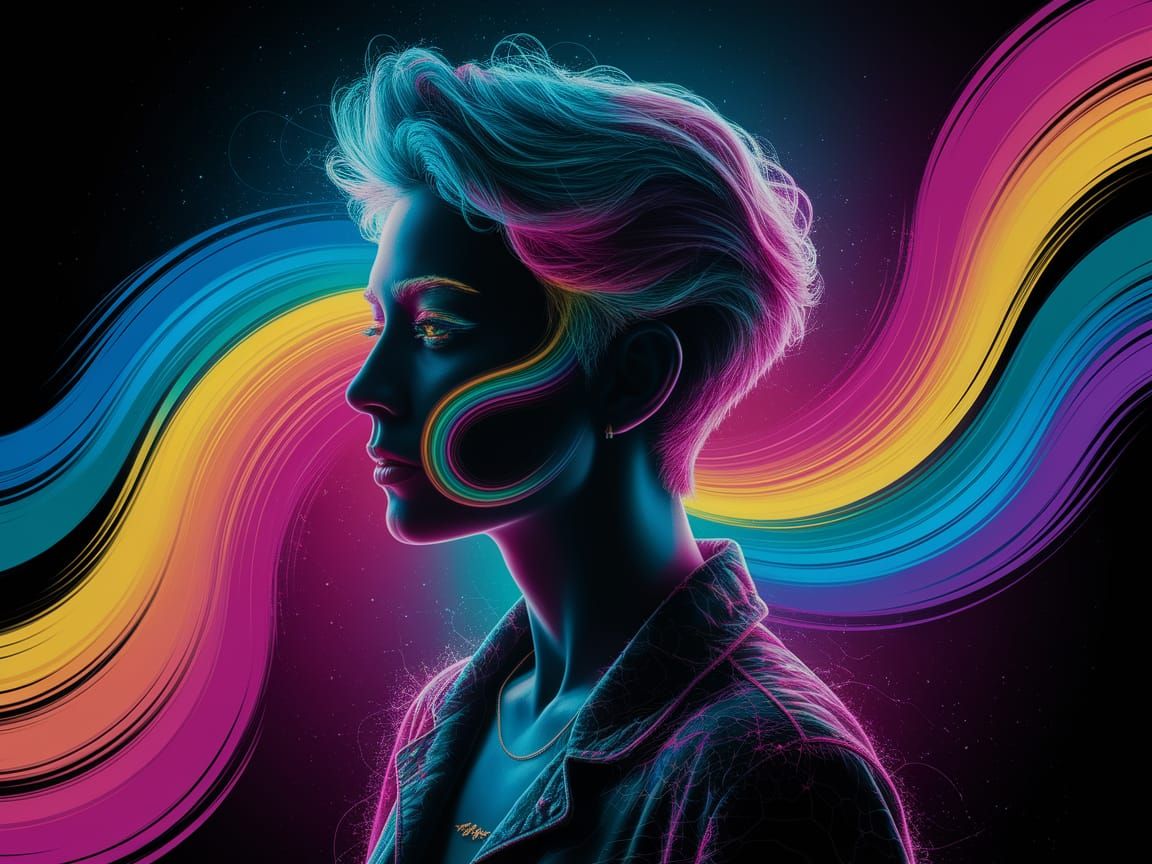 Vibrant Cosmic Portrait in Psychedelic Style
