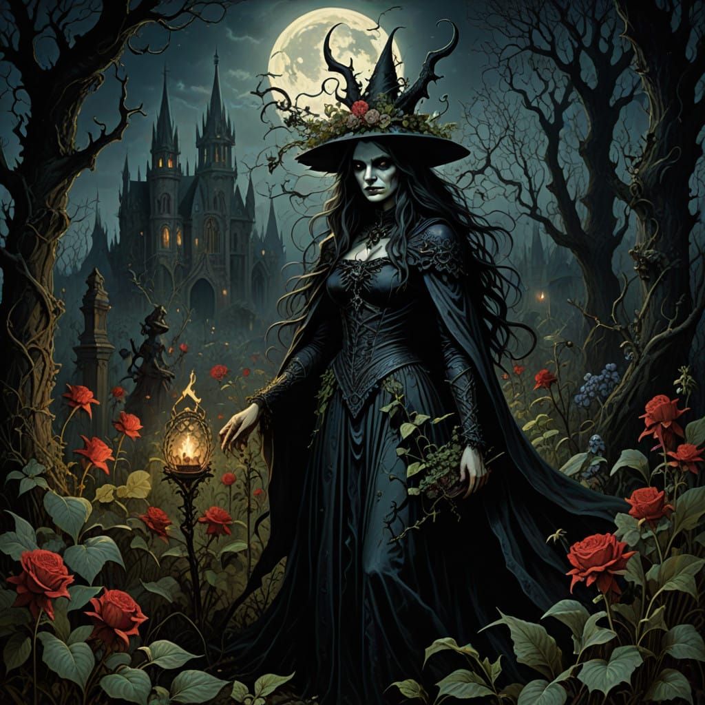 Gothic Witch's Midnight Garden of Deadly Blooms