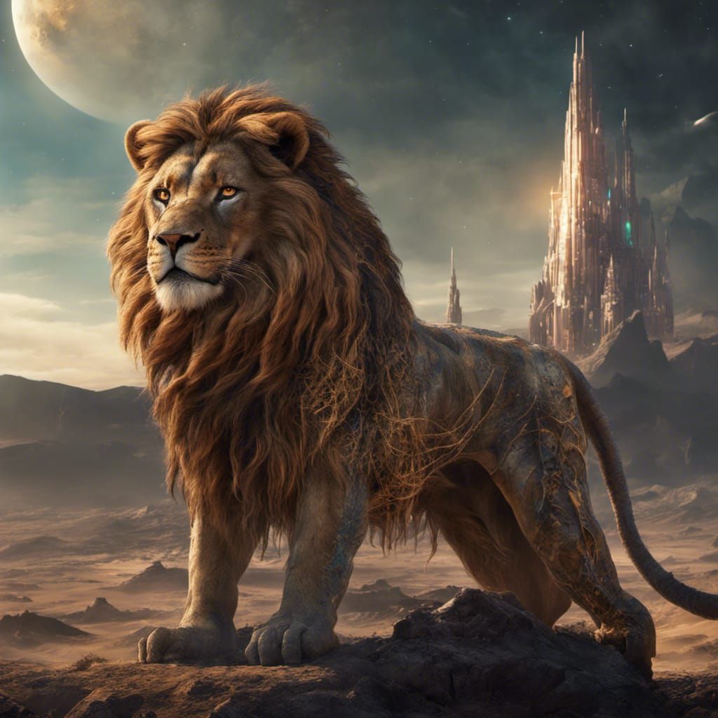 Lion in Sci-Fi Space: Detailed Matte Painting