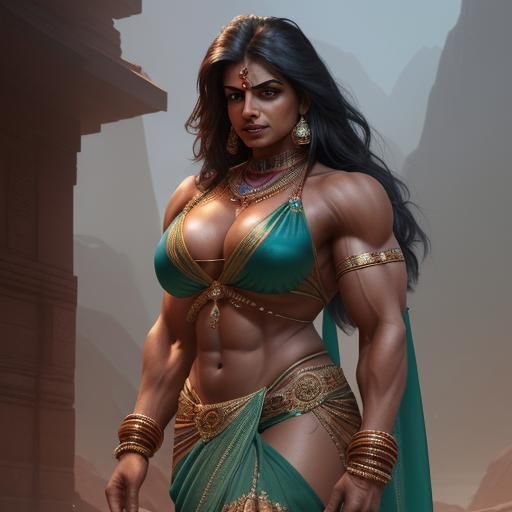 Muscular IFBB Pro Indian Woman in Saree