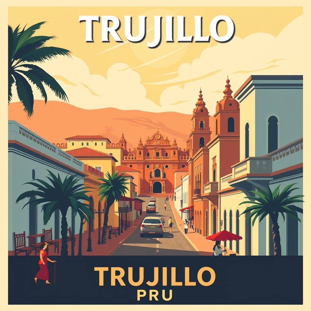 Trujillo, Peru: Vintage-Style 1940s Travel Poster