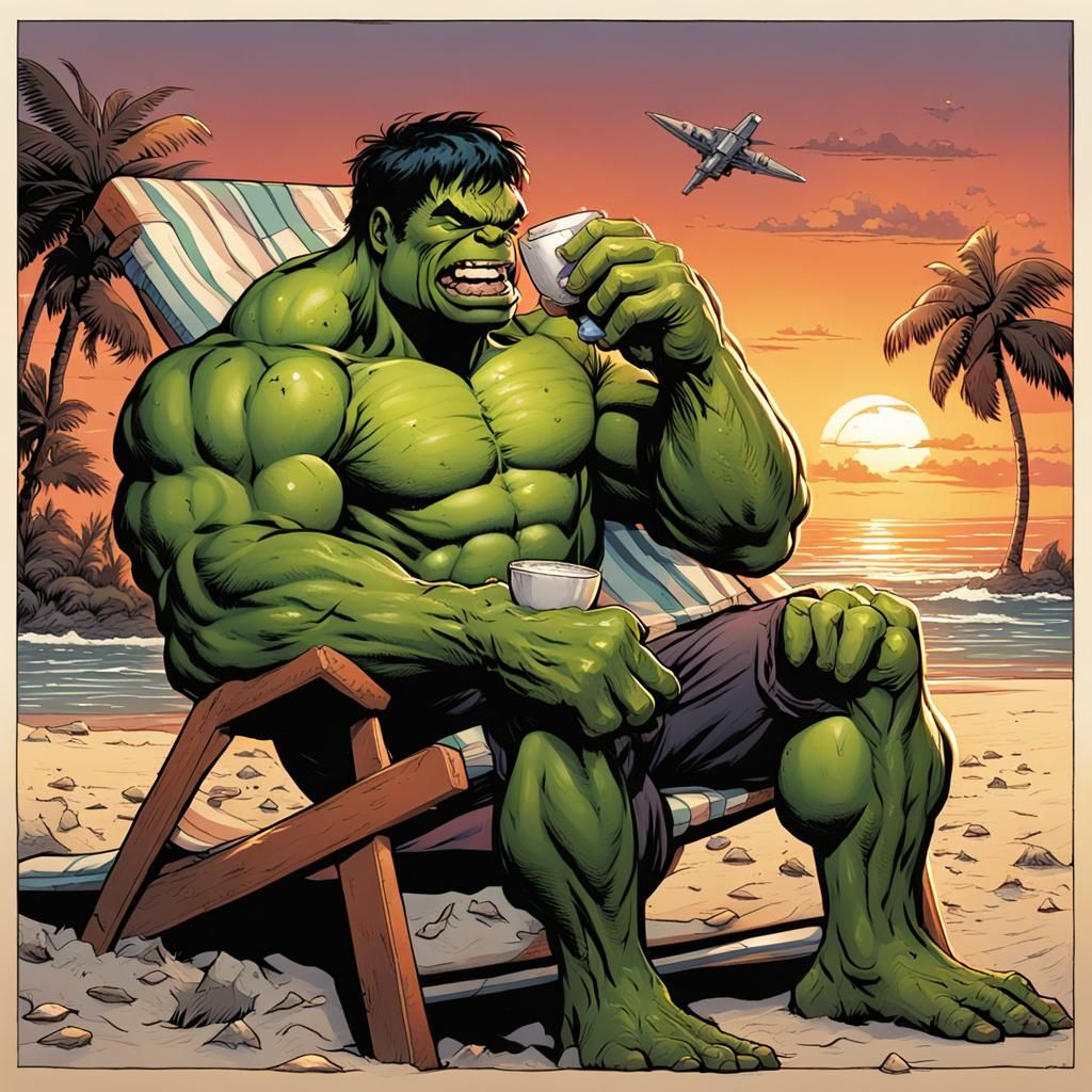 Hulk on Beach Lounger at Sunset