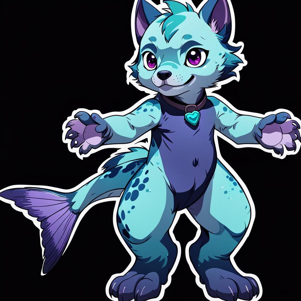 Anime Puppy Trout Hybrid Fursona in Deep Color