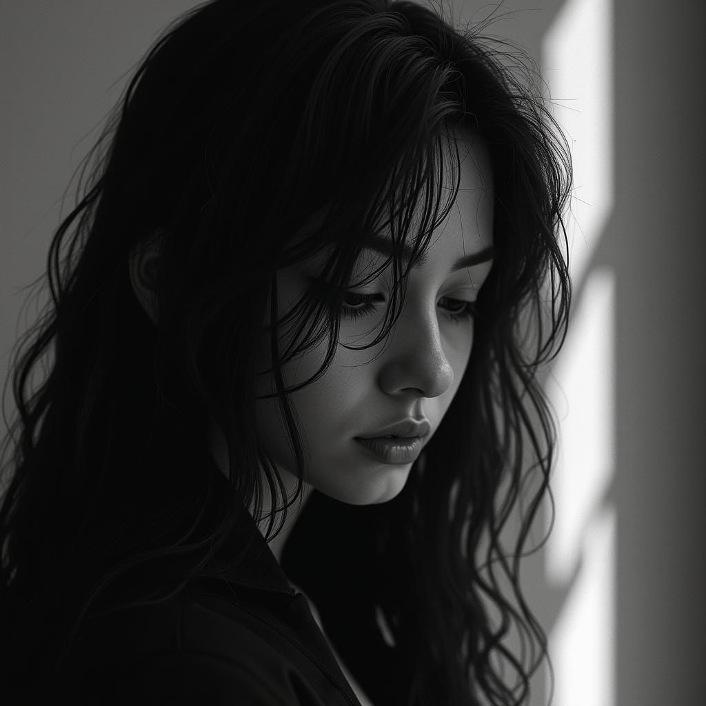 Student in Thought: Black and White Etching Art